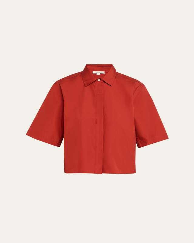 Short-Sleeve Cropped Cotton Shirt